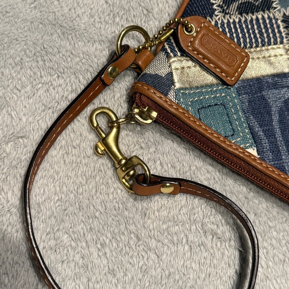 NWOT Coach Signature Indigo Denim and Leather Patchwork Wristlet